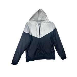 Nike Windbreaker Jacket Hooded Youth Large Full-Zip Black/White (Nike Logo Peel)